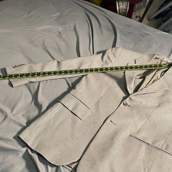 Oscar De La Renta Mens Blazer Jacket 38R Houndstooth Formal Gray Double Button - Picture 10 of 16